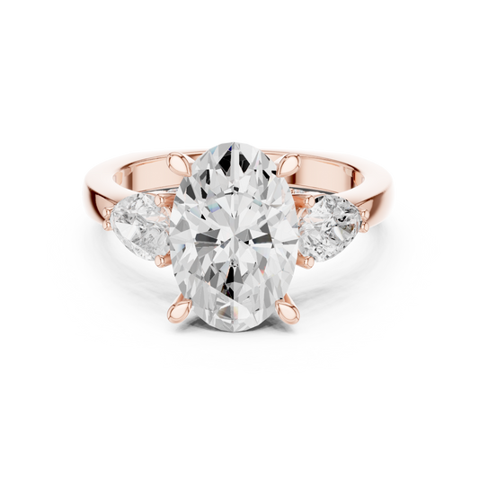 Oval Cut Three Stone Moissanite Diamond Ring With Pear Side Stones - View 2