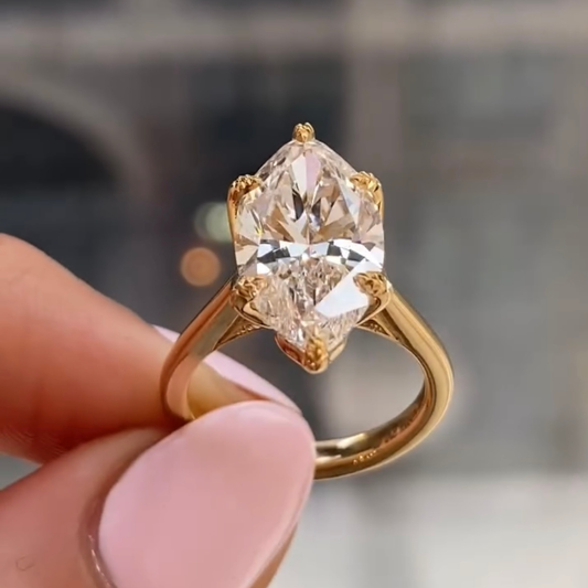 Marquise Cut Moissanite Diamond Cathedral Solitaire Engagement Ring - View 2