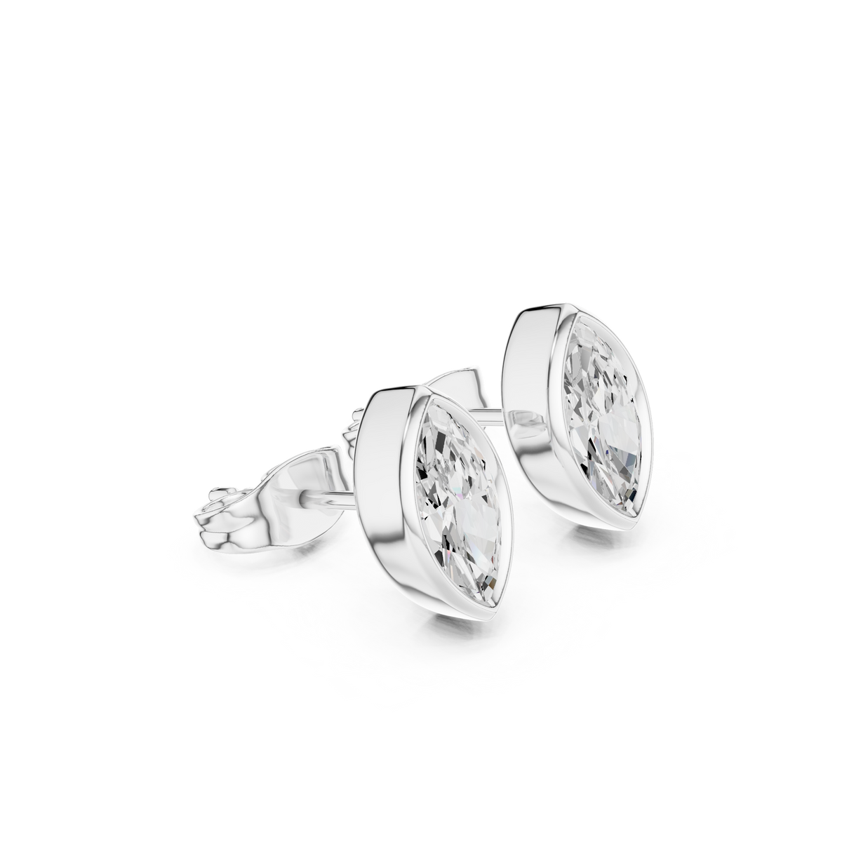 Minimal Marquise Bezel Moissanite Diamond Stud Earrings with Elongated Navette Silhouette - View 6