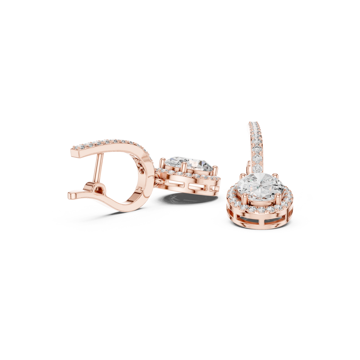 Oval Cut Moissanite Diamond Halo Dangle Huggie Hoop Earrings Rose Gold - View 11