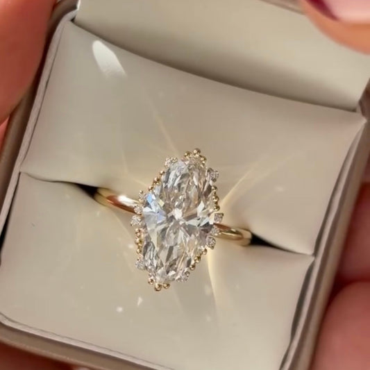 Marquise Cut Lab Diamond Halo Engagement Ring - View 2