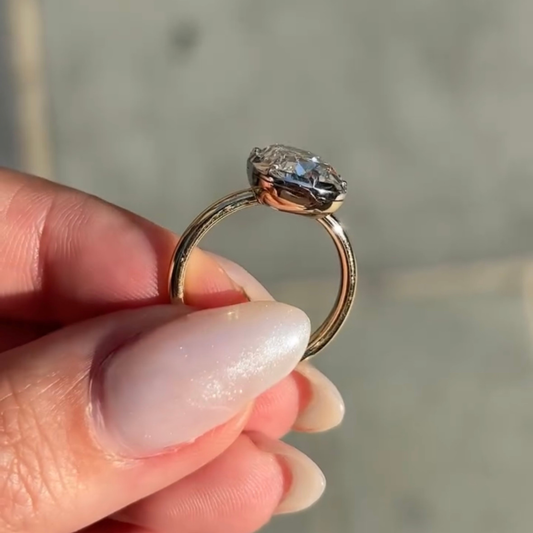 Antique Oval Cut Moissanite Diamond Solitaire Engagement Ring - View 2