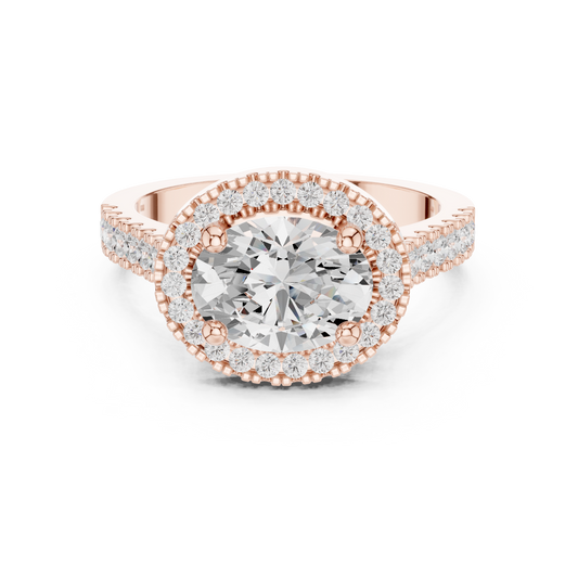 Oval Halo Lab Grown Diamond with Pave Band Ring - View 2