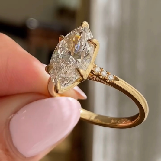 Marquise Cut Moissanite Diamond Solitaire Engagement Ring - View 2