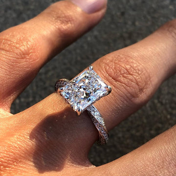 Radiant Cut Moissanite Diamond Twist Pave Engagement Ring
