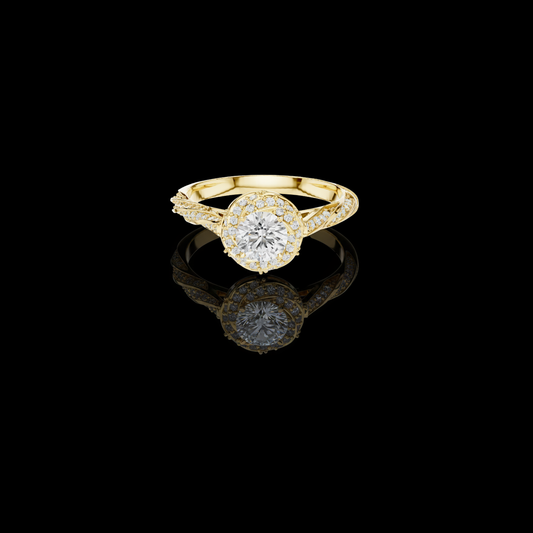 Round Cut Lab Diamond Halo Twisted Split Shank Ring
