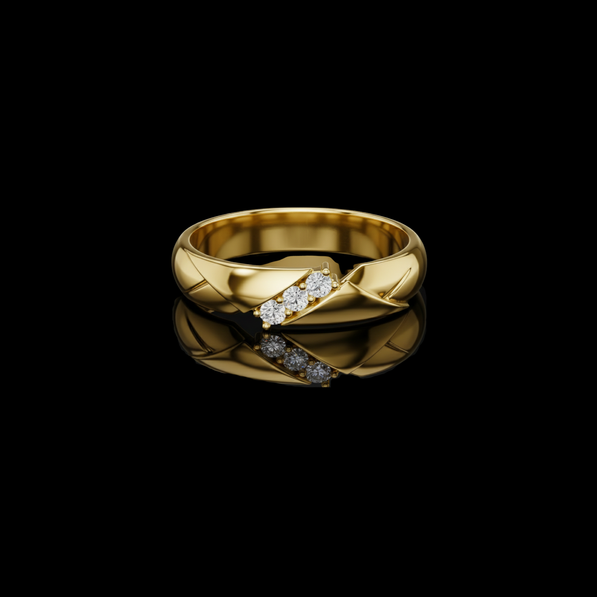 Round Cut Lab Grown Diamond Men's Three Stone Diagonal Wedding Band