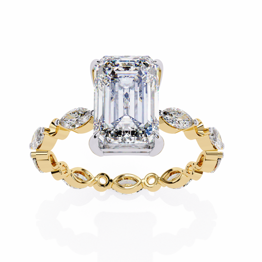Emerald Cut Lab Diamond Pave Band With Side Stone Anniversary Ring - View 2