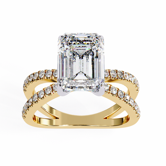 Emerald Cut Split Shank Pave Moissanite Diamond Engagement Ring - View 2