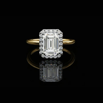 Emerald Cut Halo Lab Diamond Ring with Cathedral Setting