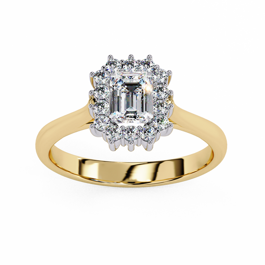 Emerald Cut Scalloped Halo Moissanite Diamond Ring - View 2