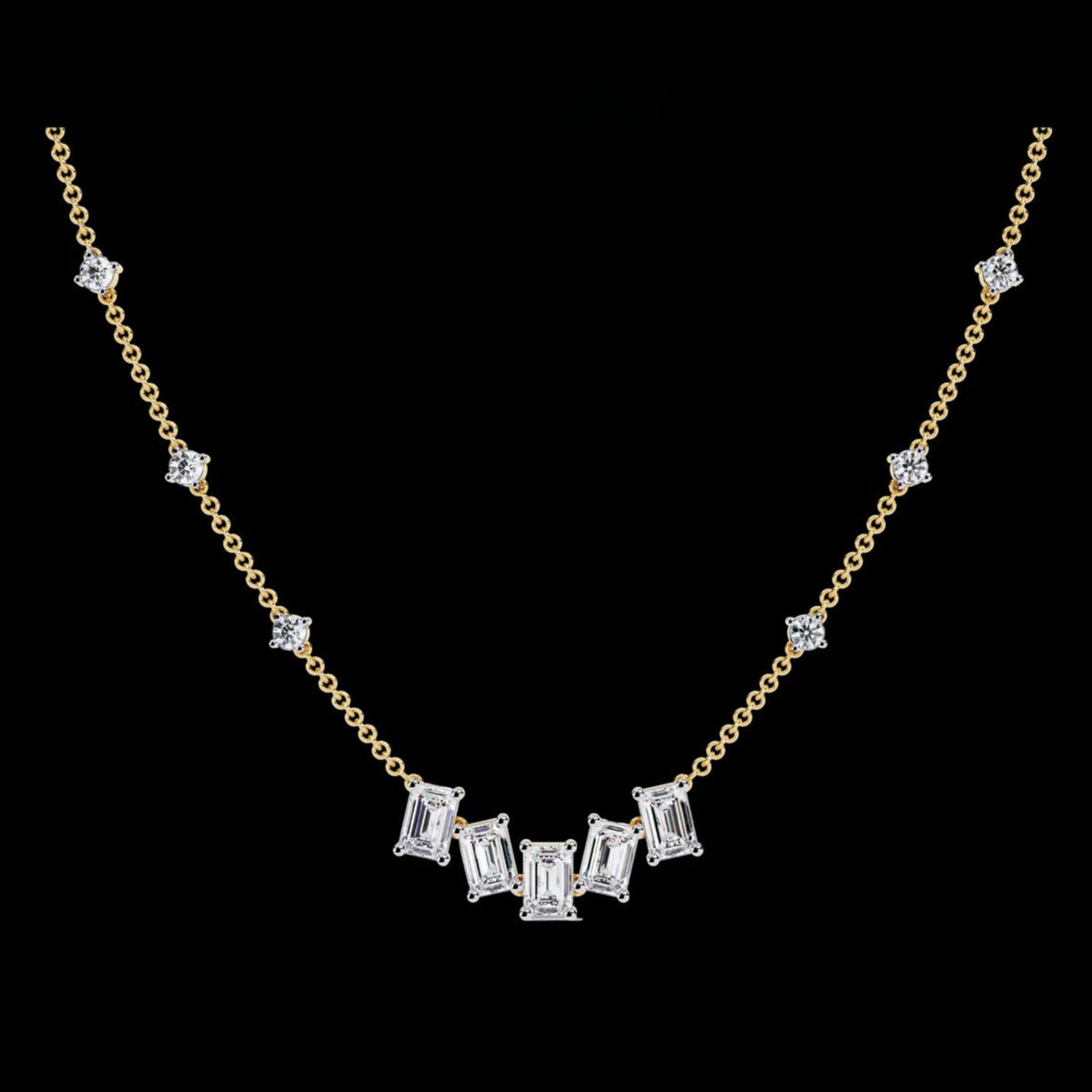 Emerald Cut Four Lab Grown Diamond Station Necklace