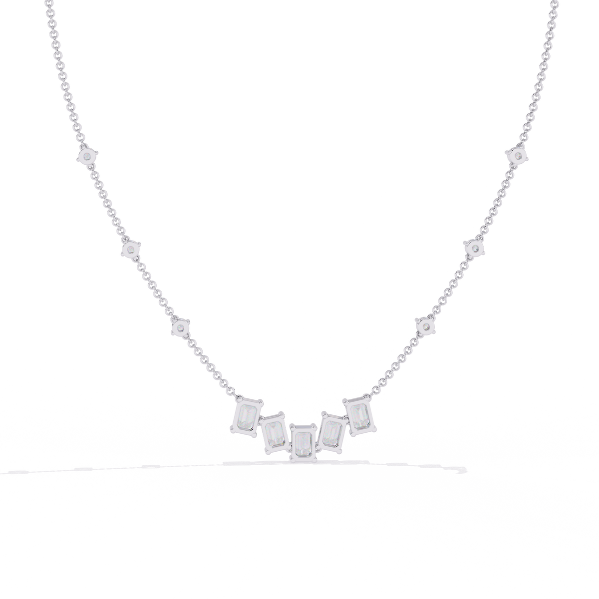 Emerald Cut Four Lab Grown Diamond Station Necklace - View 10