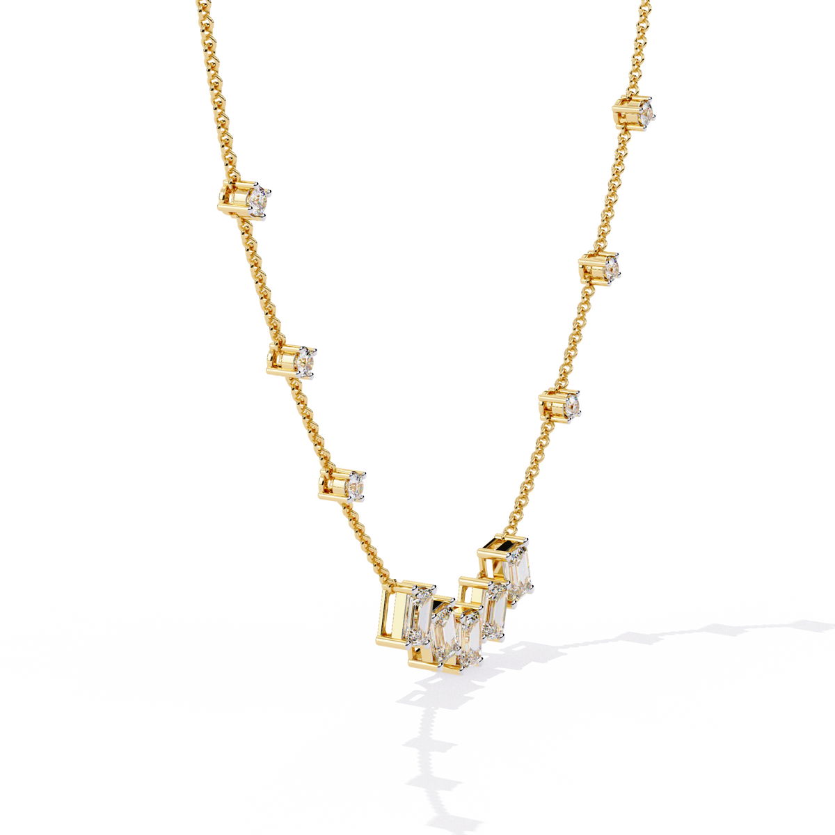 Emerald Cut Four Lab Grown Diamond Station Necklace - View 2