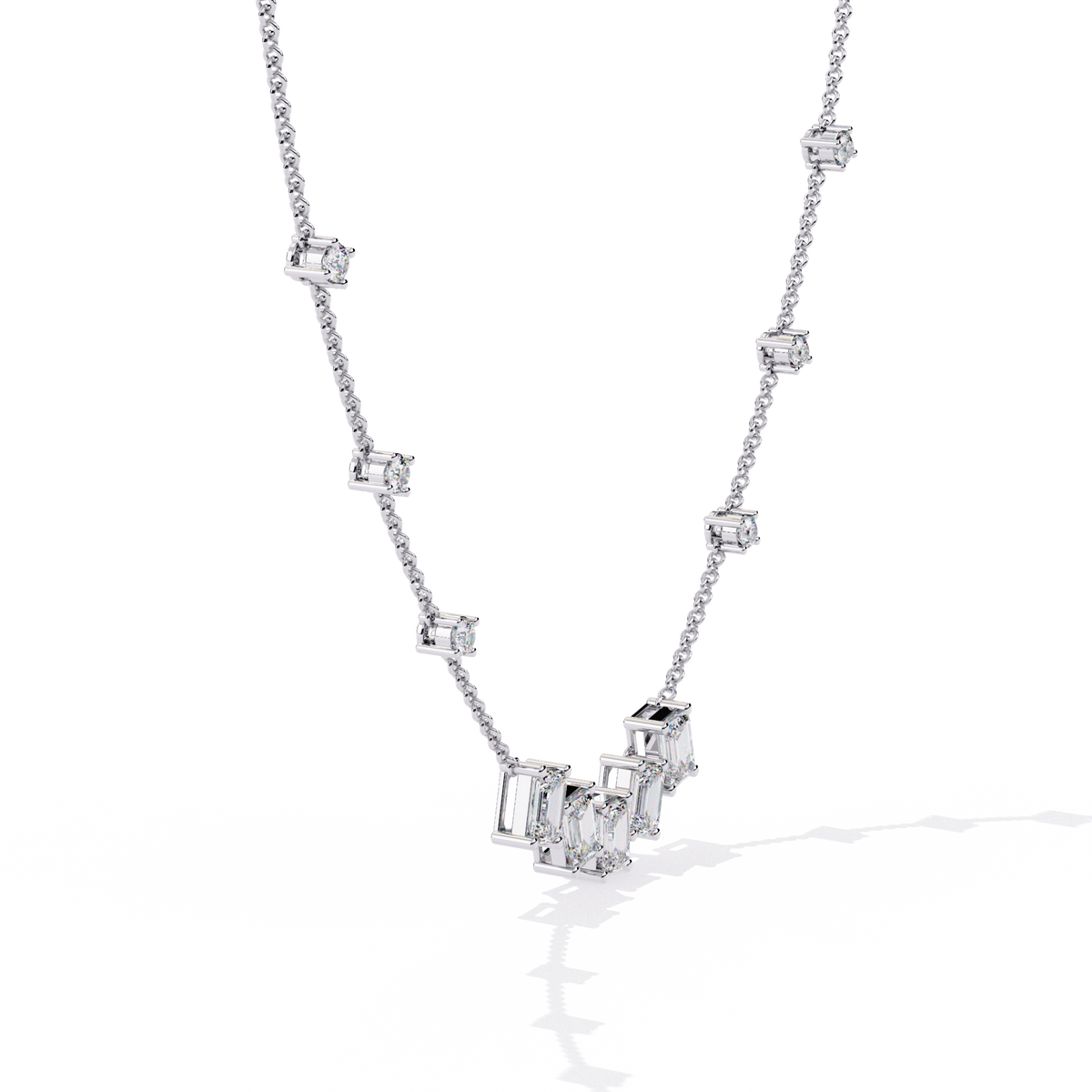 Emerald Cut Four Lab Grown Diamond Station Necklace - View 4