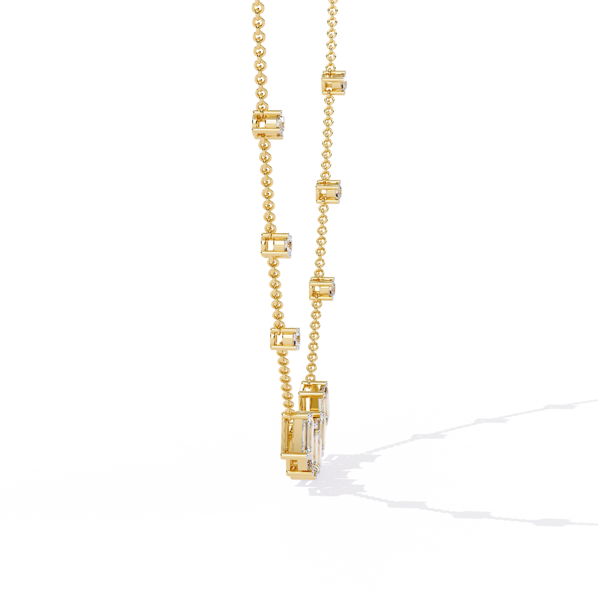 Emerald Cut Four Lab Grown Diamond Station Necklace - View 5
