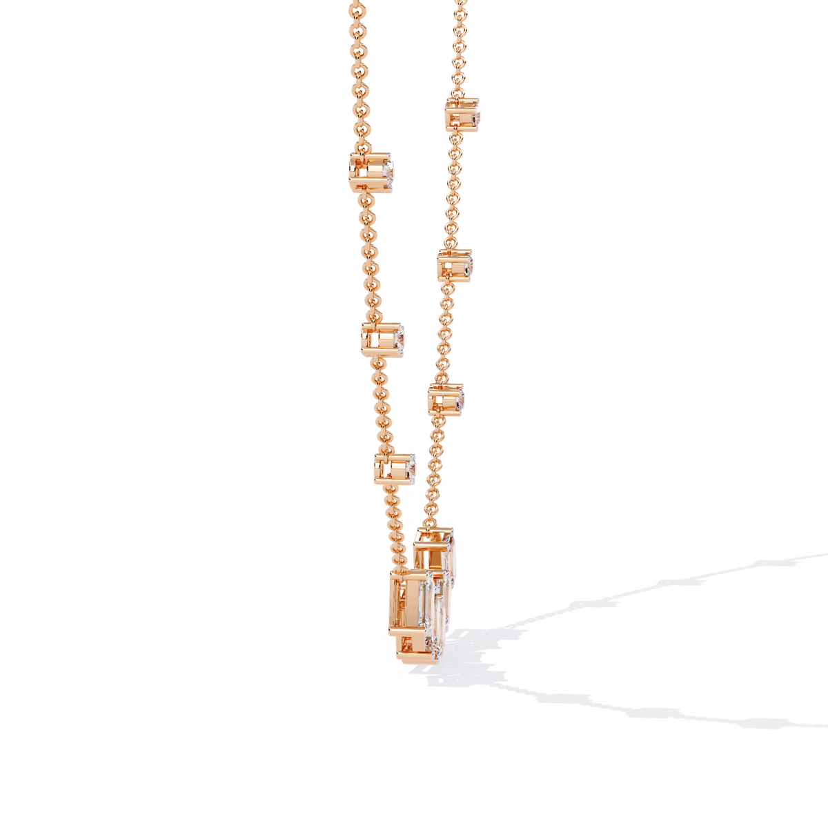 Emerald Cut Four Lab Grown Diamond Station Necklace - View 6