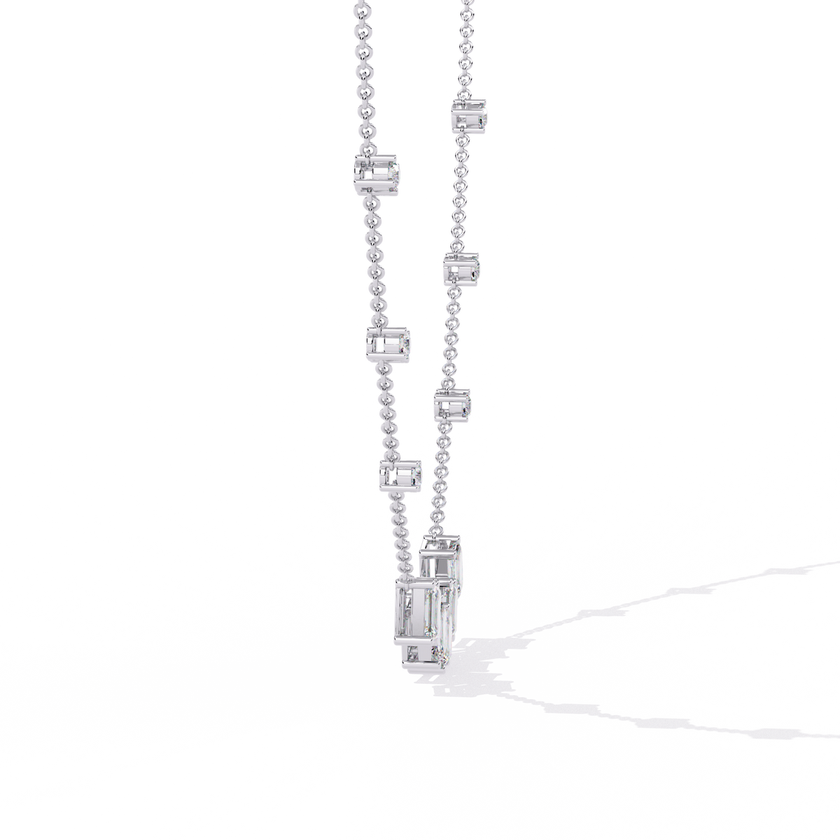 Emerald Cut Four Lab Grown Diamond Station Necklace - View 7