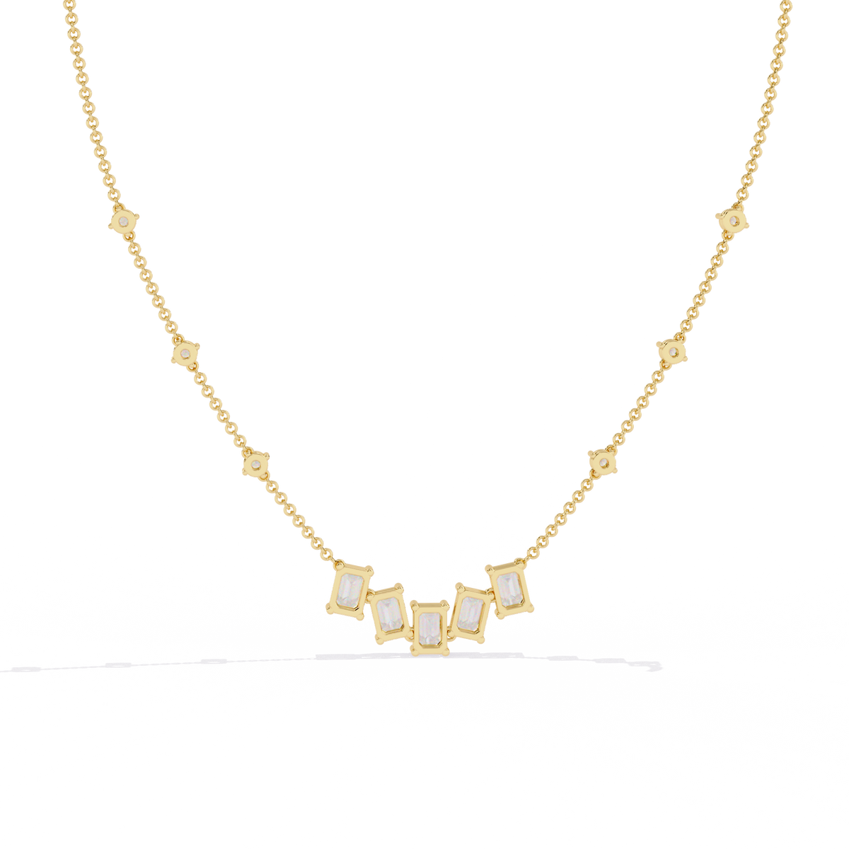 Emerald Cut Four Lab Grown Diamond Station Necklace - View 8