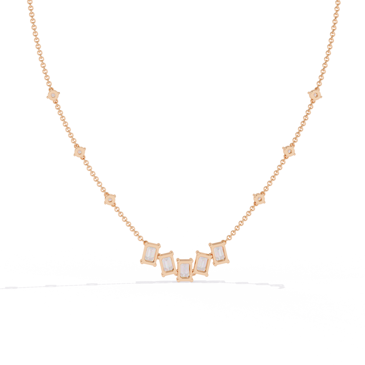 Emerald Cut Four Lab Grown Diamond Station Necklace - View 9