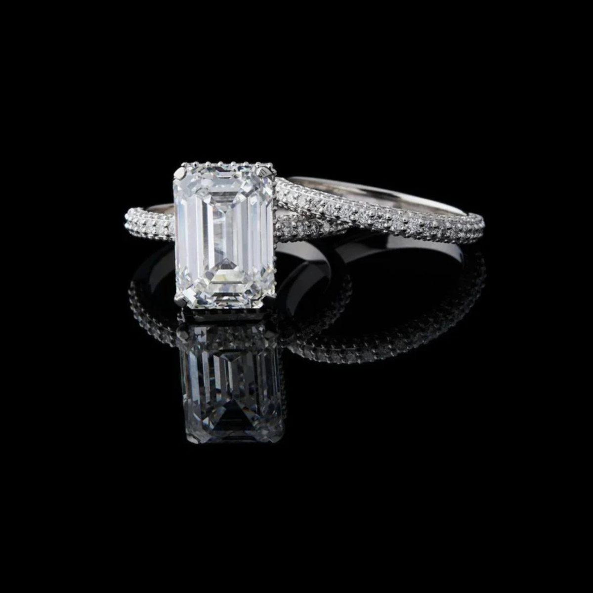 Emerald Cut Lab Diamond Women's Delicate Micro Pave Eternity Bridal Band