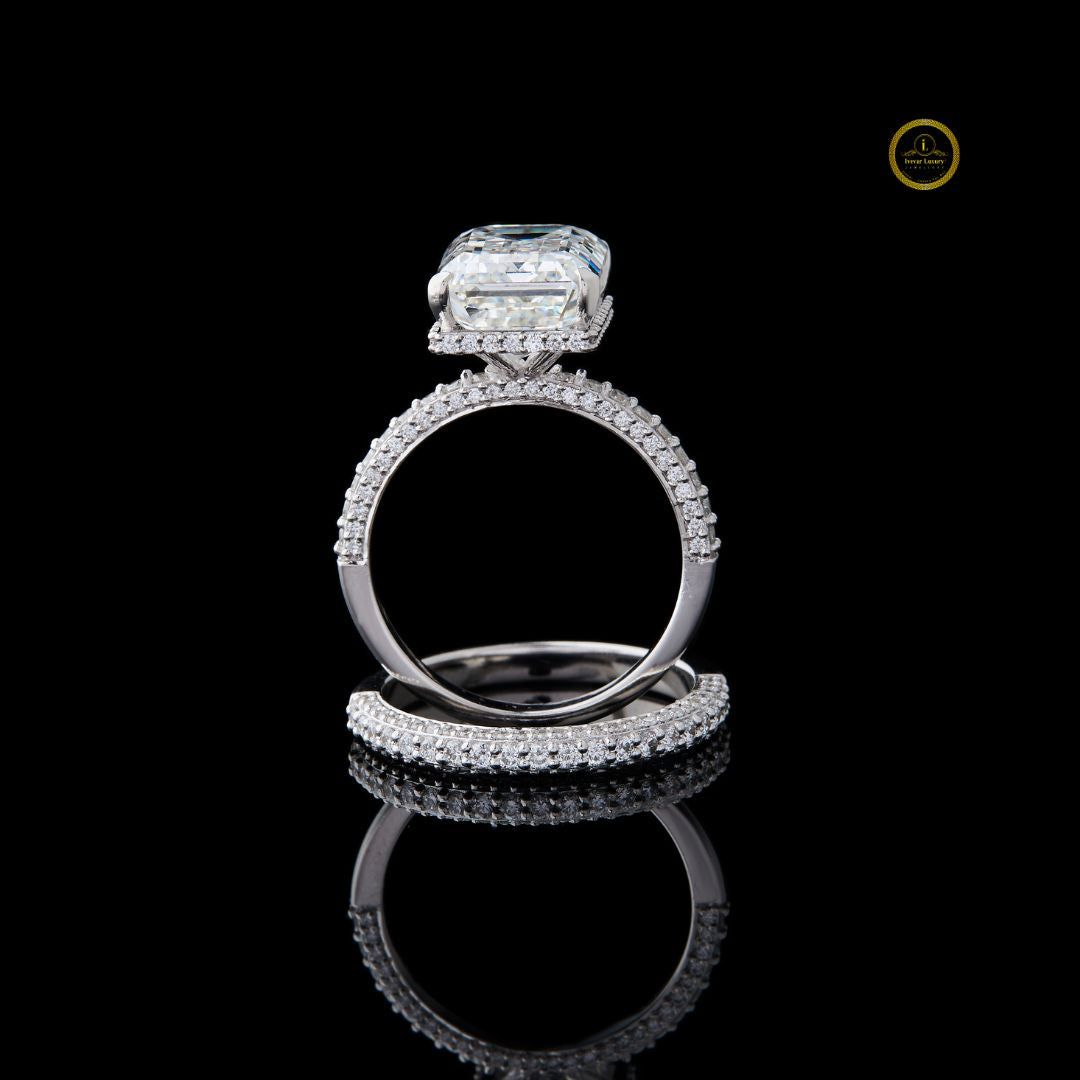 Emerald Cut Lab Diamond Women's Delicate Micro Pave Eternity Bridal Band - View 3