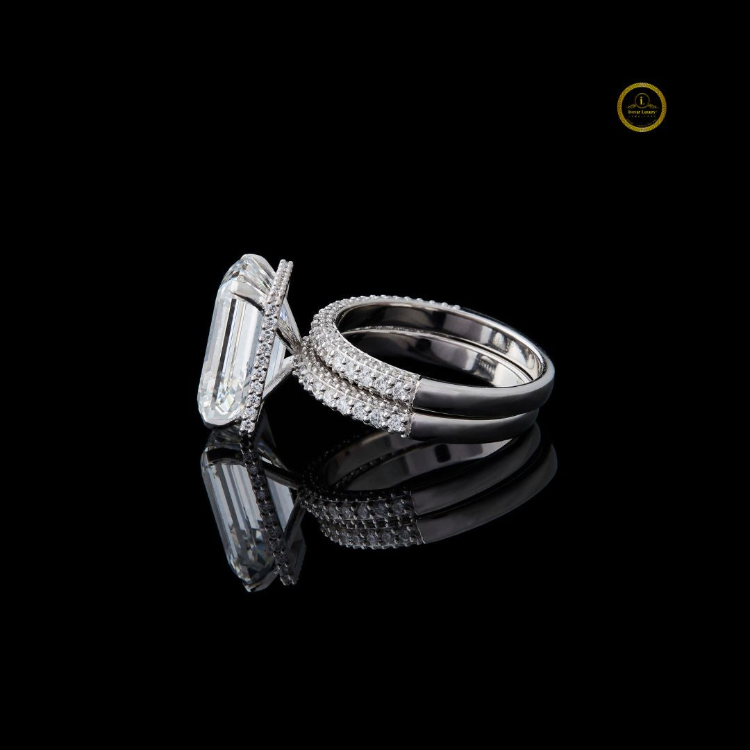 Emerald Cut Lab Diamond Women's Delicate Micro Pave Eternity Bridal Band - View 4