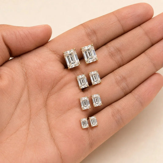 Emerald Cut Lab Grown Diamond Stud Daily Wear Earring