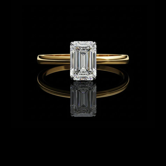 Four Prong Emerald Lab Diamond Engagement Ring