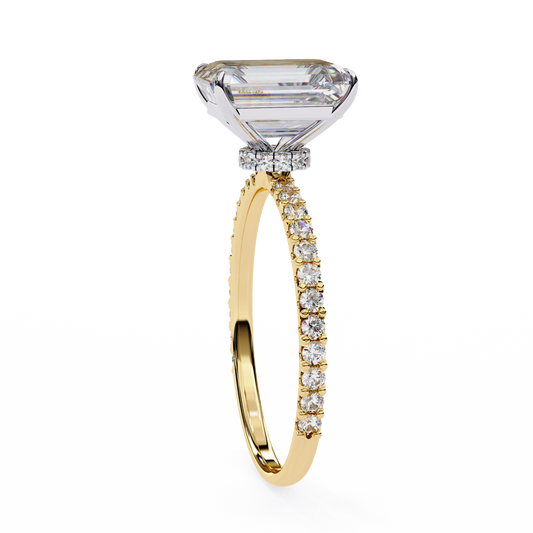 Micro Pave Emerald Cut Lab Diamond Solitaire Engagement Ring - View 2