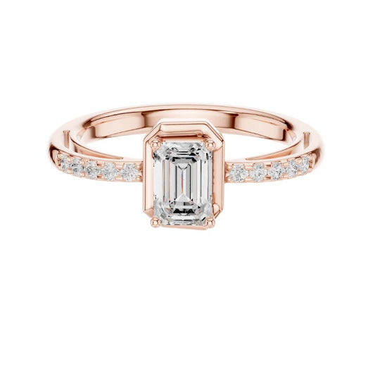 Emerald Cut Lab Diamond Ring with Classic Bezel Setting - View 2
