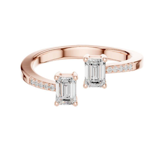 Emerald Cut Moissanite Diamond Toi et Moi Open Pave Bypass Band - View 2