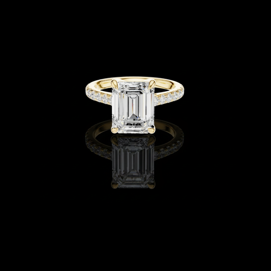 Emerald Cut Moissanite Diamond Engagement Ring Pave Band