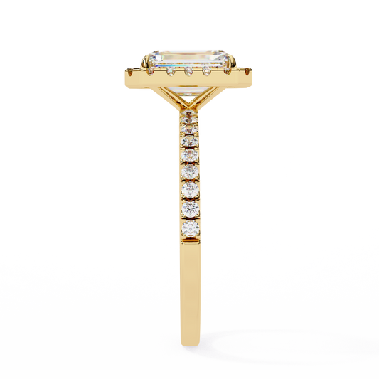 Emerald Cut Diamond Hidden Halo Moissanite Diamond Ring - View 2