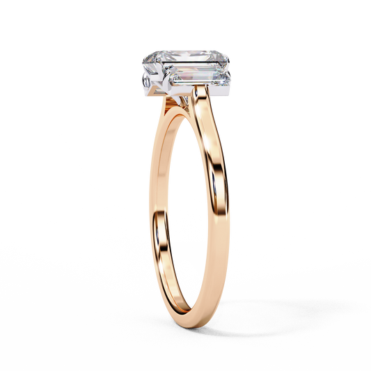 Emerald Moissanite Diamond Three Stone Anniversary Ring With Baguette Side Stone - View 2