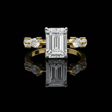 Emerald Cut Moissanite Diamond Anniversary Ring With Pave Wedding Band