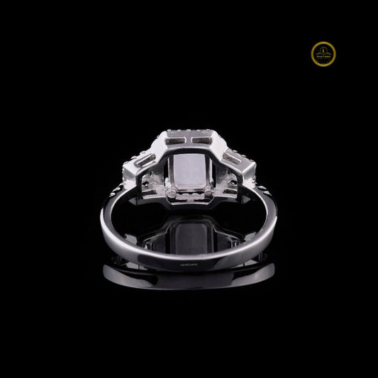 Emerald Cut Halo Moissanite Diamond Ring with Split Shank Band - View 2