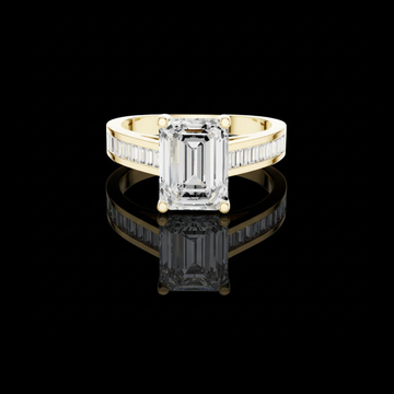 Emerald Cut Moissanite Diamond Ring With Baguette Channel Side Band