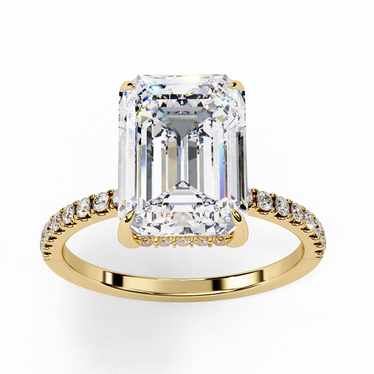 Emerald Solitaire With Side Accents Moissanite Diamond Engagement Ring - View 2