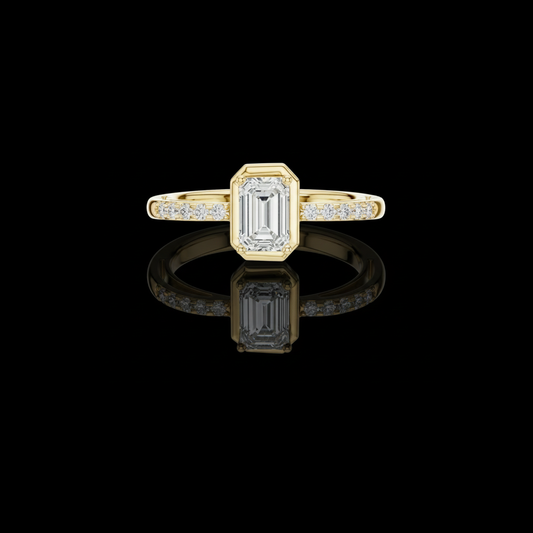 Emerald Cut Moissanite Diamond Ring with Classic Bezel Setting