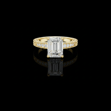 Emerald Cut Lab Diamond Band With Pave Set Art Wedding Ring