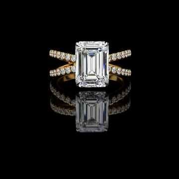 Emerald Cut Split Shank Pave Moissanite Diamond Engagement Ring