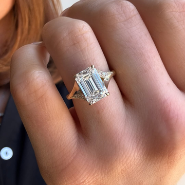 Split Shank With Emerald Moissanite Diamond Engagement Ring
