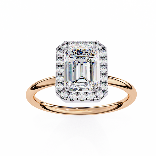 Emerald Cut Halo Lab Diamond Ring with Cathedral Setting - View 2