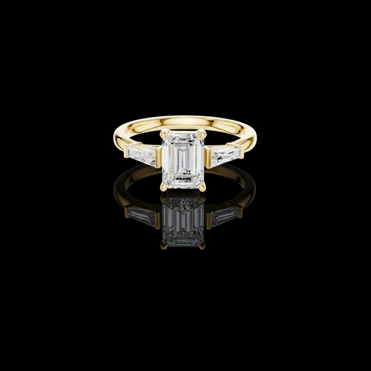 Emerald With Tapered Baguette Side Stones Moissanite Diamond Ring