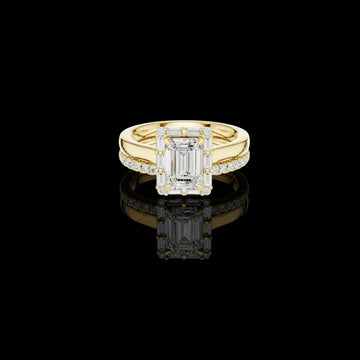 Emerald Cut Three Stone Lab Grown Diamond with Baguette Cut Ring