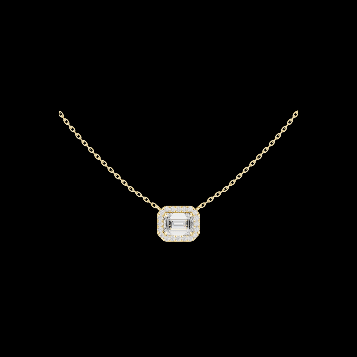 Emerald Cut Halo Pendant with Round Lab Grown Diamonds