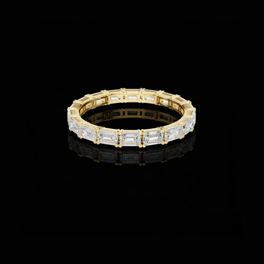 Pave Setting Emerald Cut Lab Diamond Eternity Wedding Band