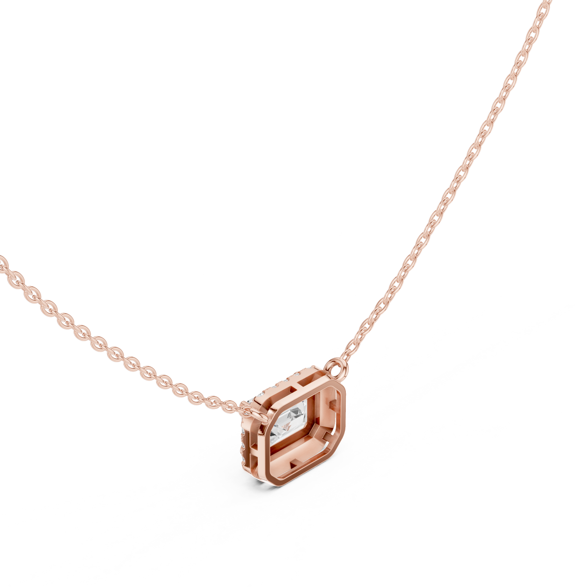 Emerald Cut Halo Pendant with Round Lab Grown Diamonds - View 8