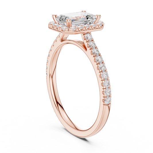Emerald Cut Lab Diamond Ring with Halo Setting - View 2